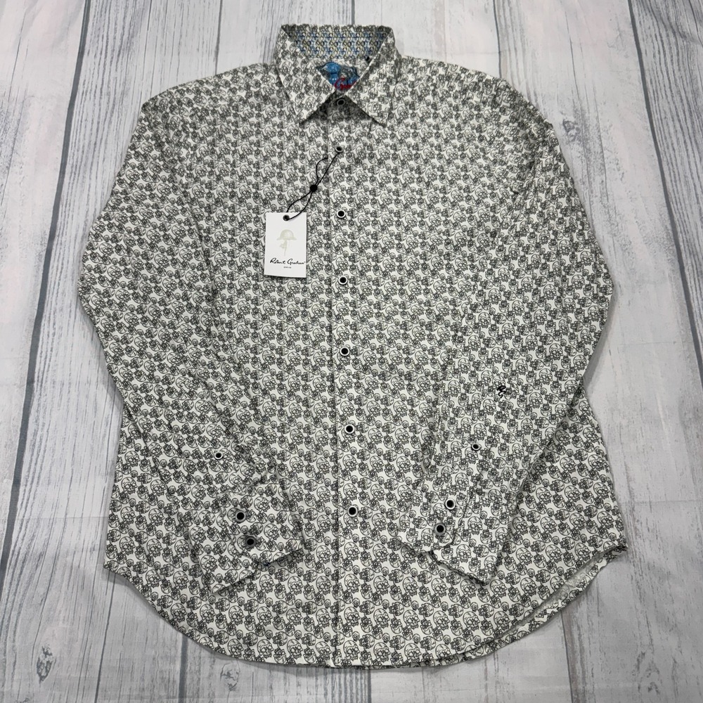 NWT Robert Graham Hopkins Button Shirt S‎ White Flip Cuff Floral Skull Mens $198